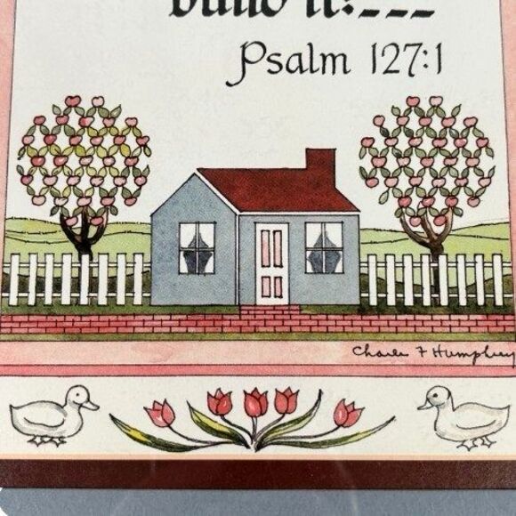 Home Interiors Charles Humphrey Signed Framed Print Psalm 127:1 Scripture Verse - Picture 6 of 10